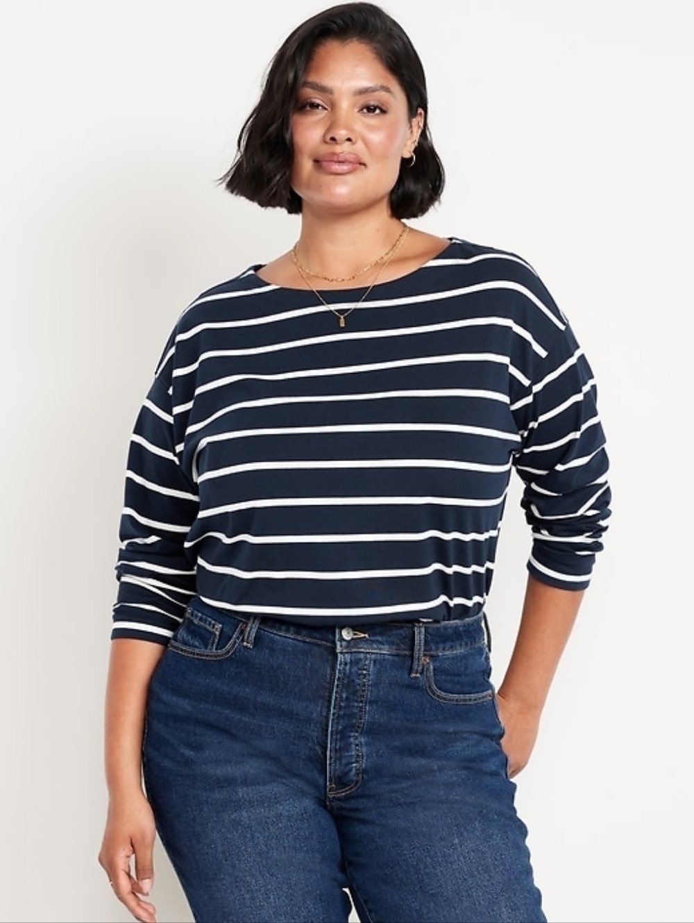 Old Navy - Long-Sleeve Mariner Loose T-Shirt | Blue Navy White Stripe | Medium P